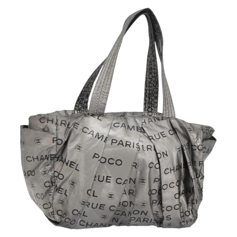 CHANEL Unlimited Tote Bag Nylon Silver CC Auth bs31915